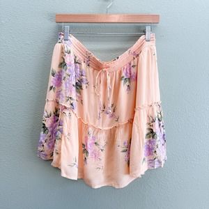 American Eagle Peach + Purple FLoral Print Lined Tiered Skirt - XL - NWT